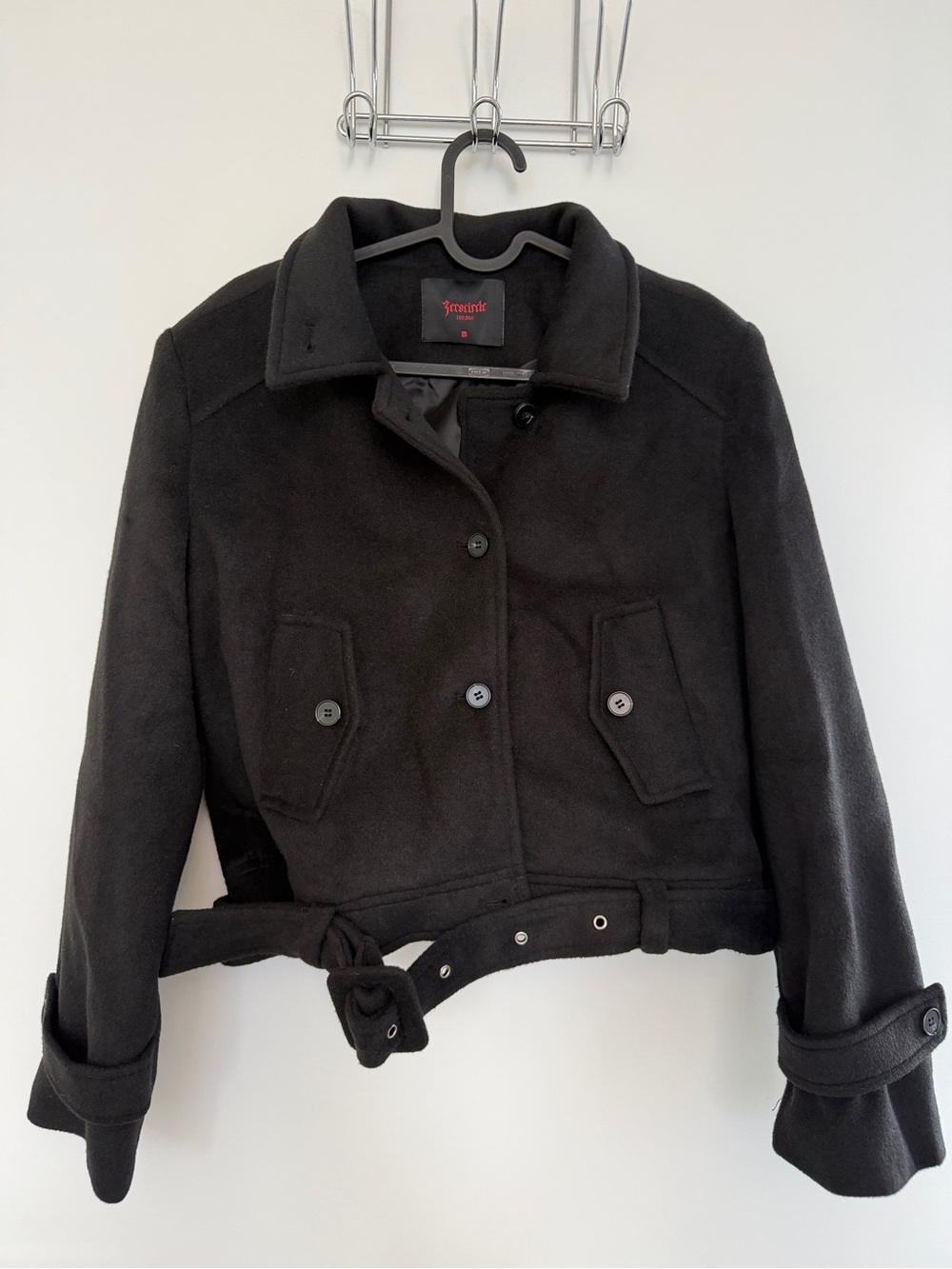 Black Cropped Belted Pea Coat
